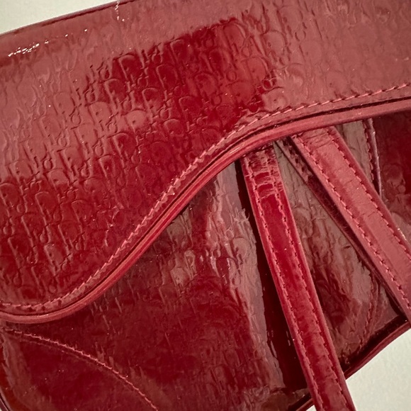 Christian Dior Patent Saddle Bag Dark Red - Picture 3 of 15